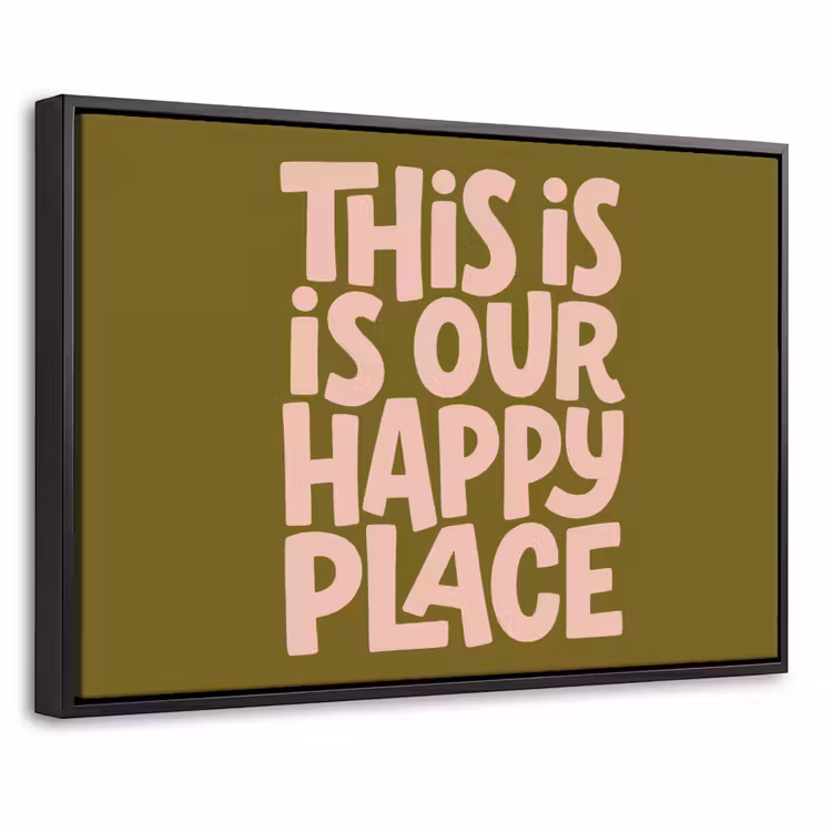 Canvas met lijst - Happy place - Quote - Olijfgroen — 1