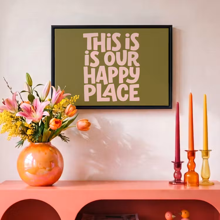Canvas met lijst - Happy place - Quote - Olijfgroen — 4