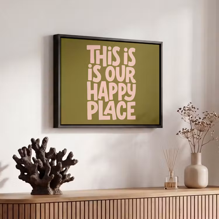 Canvas met lijst - Happy place - Quote - Olijfgroen — 6