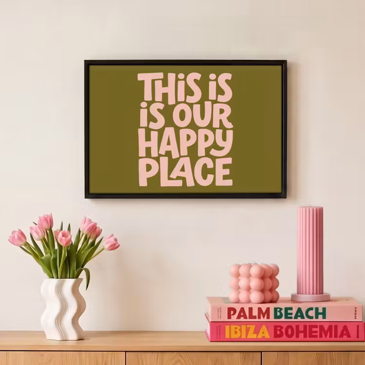 Canvas met lijst - Happy place - Quote - Olijfgroen — 8