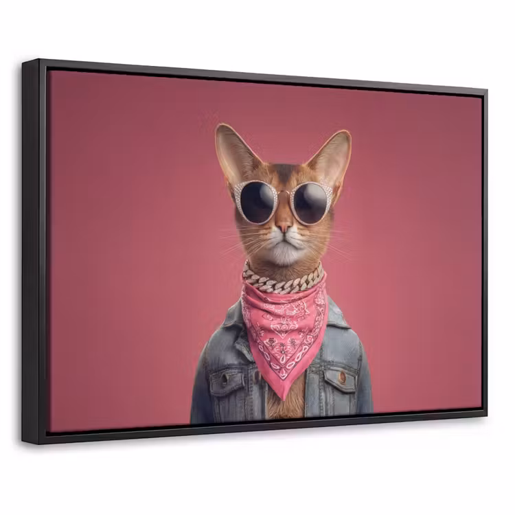 Canvas met lijst - Kat - Bandana - Spijkerjas - Roze — 1
