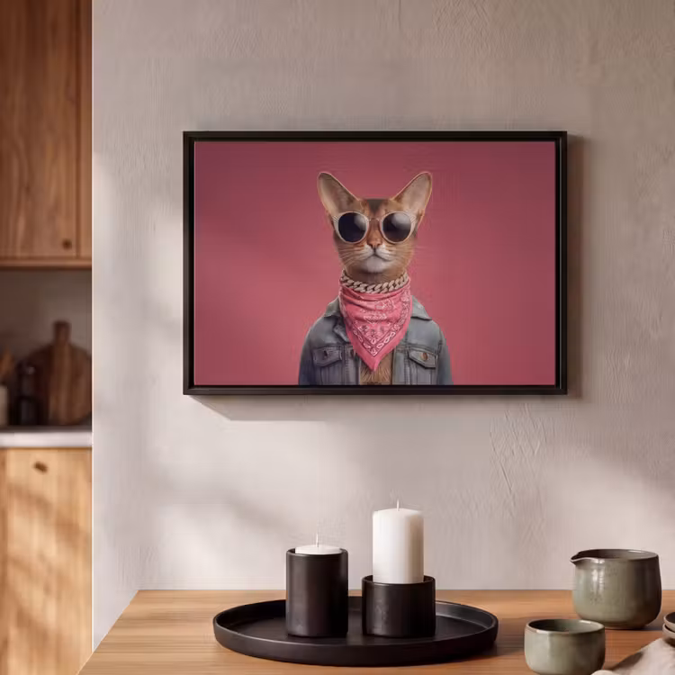 Canvas met lijst - Kat - Bandana - Spijkerjas - Roze — 2