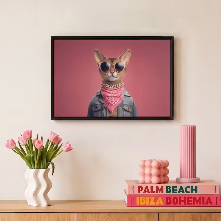 Canvas met lijst - Kat - Bandana - Spijkerjas - Roze — 8