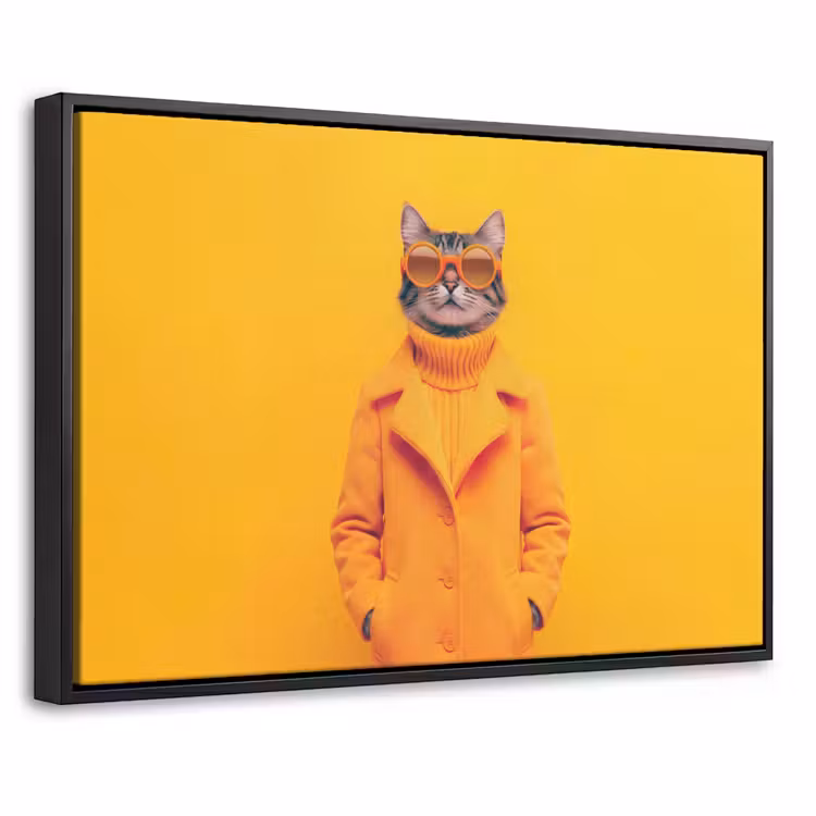 Canvas met lijst - Kat - Oranje - Zonnebril - Jas — 1