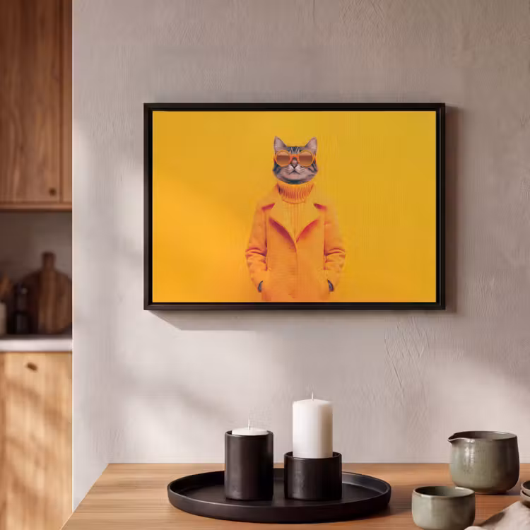 Canvas met lijst - Kat - Oranje - Zonnebril - Jas — 2