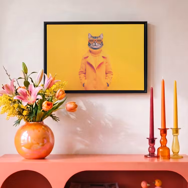 Canvas met lijst - Kat - Oranje - Zonnebril - Jas — 4