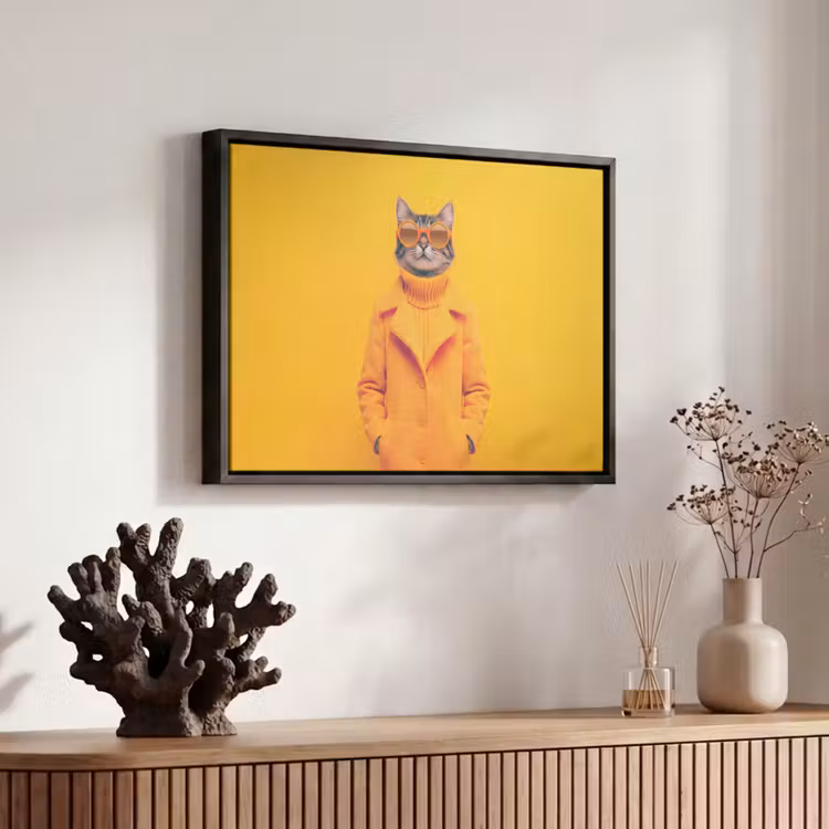 Canvas met lijst - Kat - Oranje - Zonnebril - Jas — 6