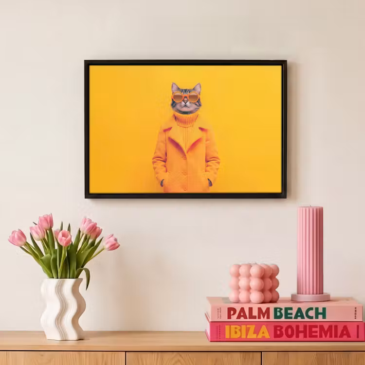 Canvas met lijst - Kat - Oranje - Zonnebril - Jas — 8