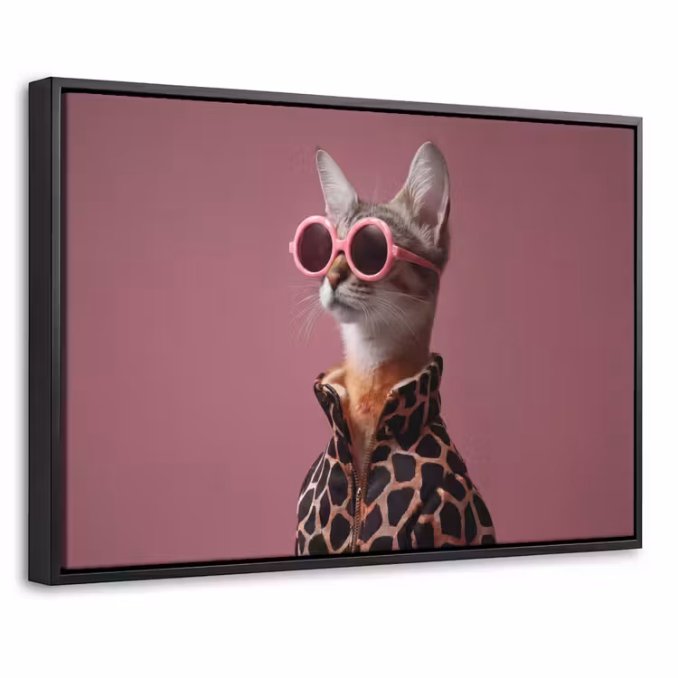Canvas met lijst - Kat - Zonnebril - Panter - Roze — 1