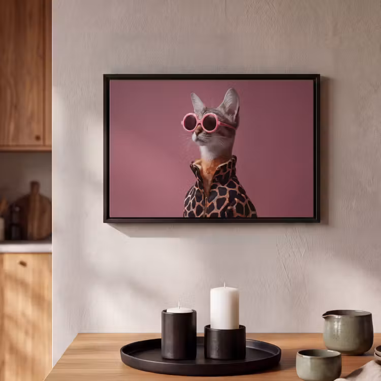 Canvas met lijst - Kat - Zonnebril - Panter - Roze — 2