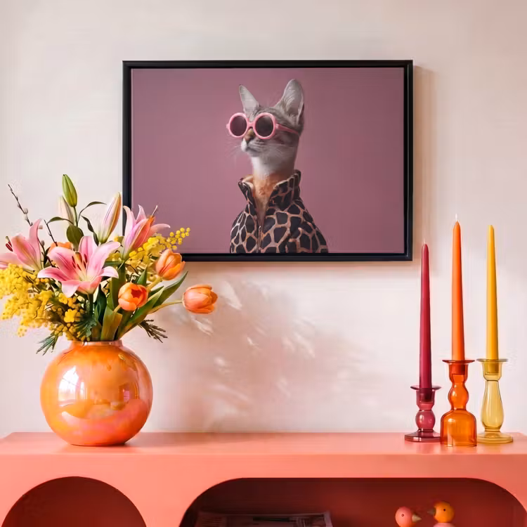 Canvas met lijst - Kat - Zonnebril - Panter - Roze — 4