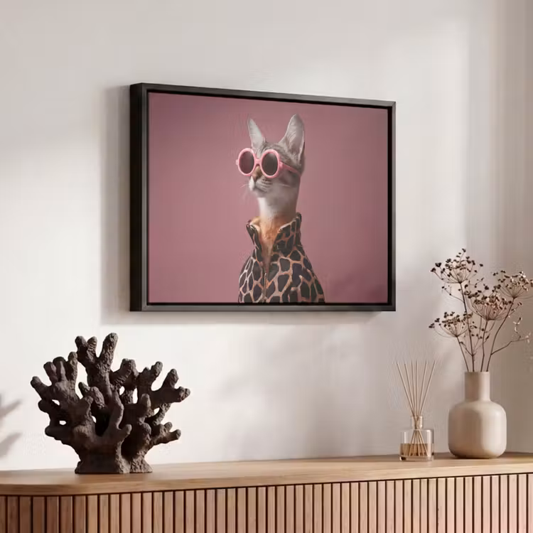 Canvas met lijst - Kat - Zonnebril - Panter - Roze — 6