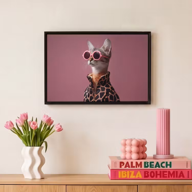 Canvas met lijst - Kat - Zonnebril - Panter - Roze — 8
