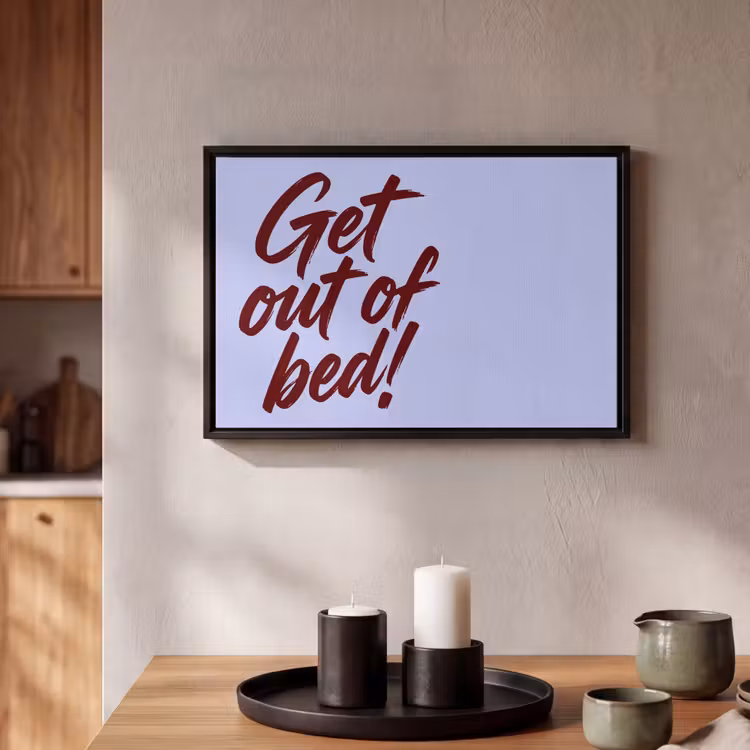 Canvas met lijst - Paars - Quote - Get out of bed — 2