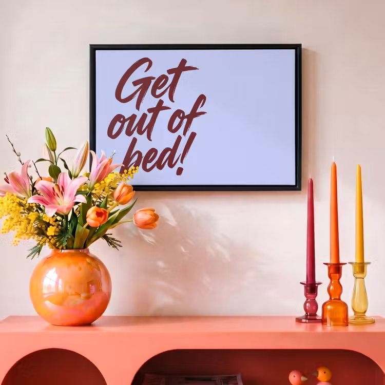 Canvas met lijst - Paars - Quote - Get out of bed — 4
