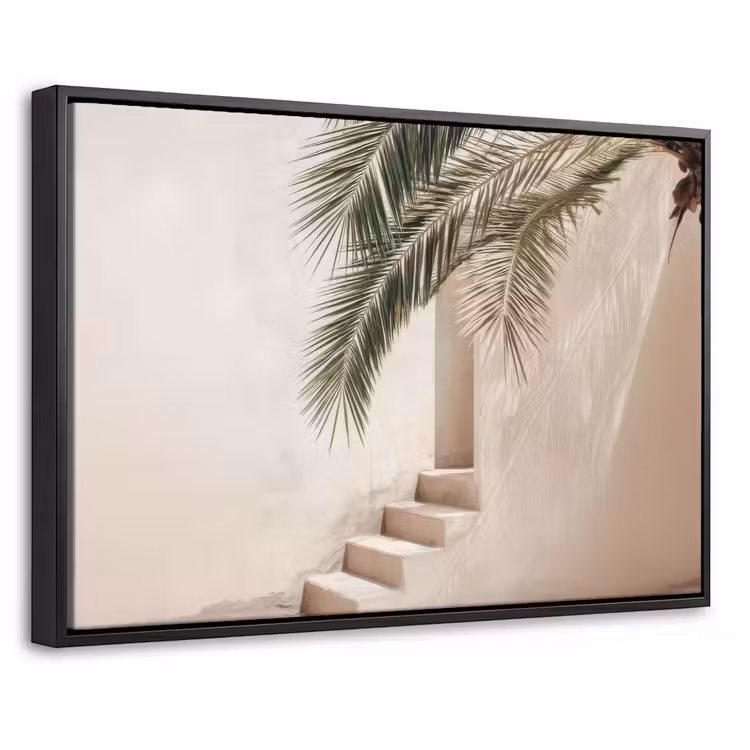 Canvas met lijst - Palmboom - Schaduw - Trap - Beige — 1