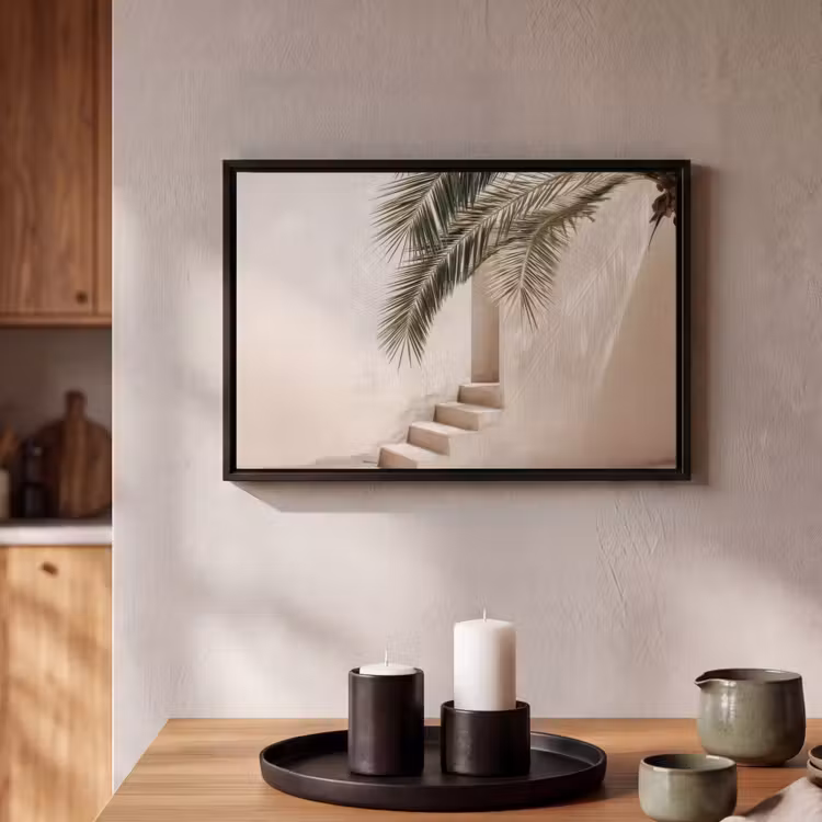 Canvas met lijst - Palmboom - Schaduw - Trap - Beige — 2