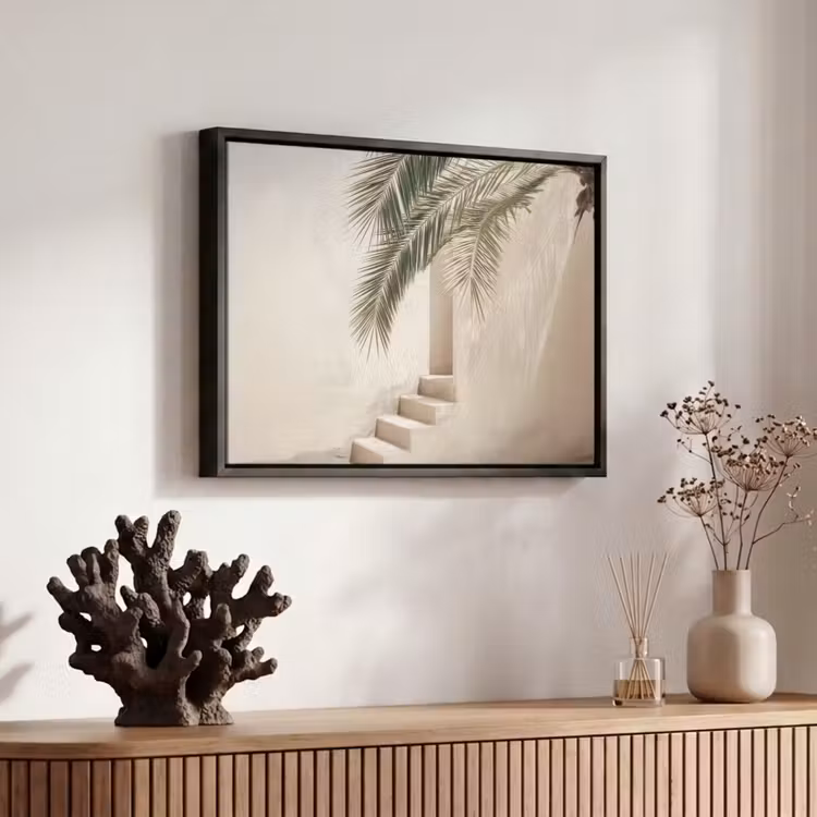 Canvas met lijst - Palmboom - Schaduw - Trap - Beige — 6