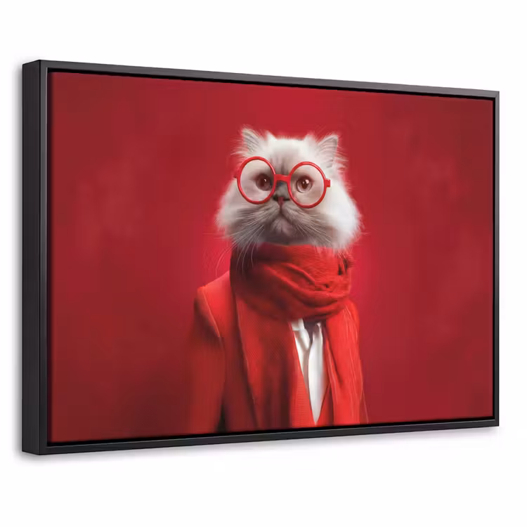 Canvas met lijst - Rood - Kat - Sjaal - Bril — 1