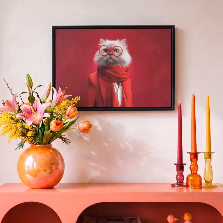 Canvas met lijst - Rood - Kat - Sjaal - Bril — 4