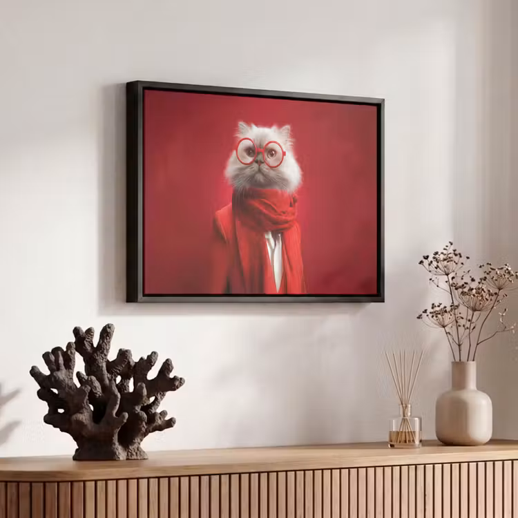 Canvas met lijst - Rood - Kat - Sjaal - Bril — 6