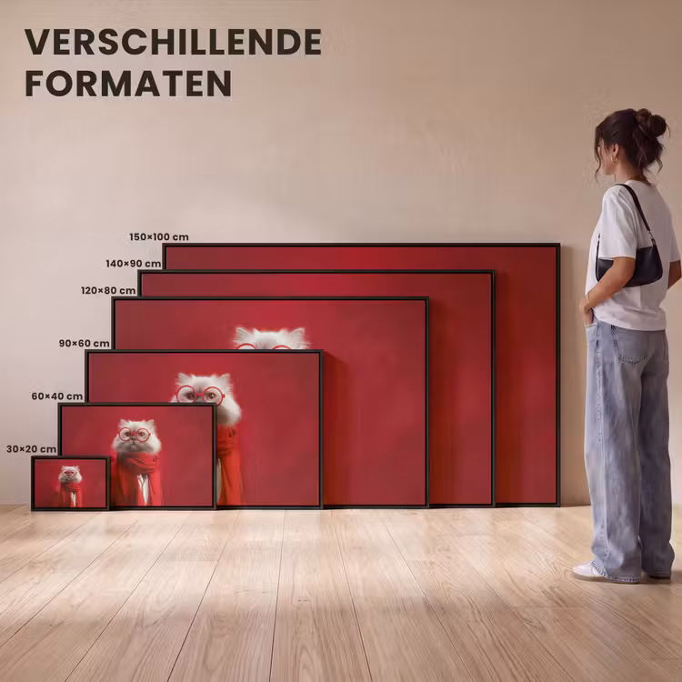 Canvas met lijst - Rood - Kat - Sjaal - Bril — 7