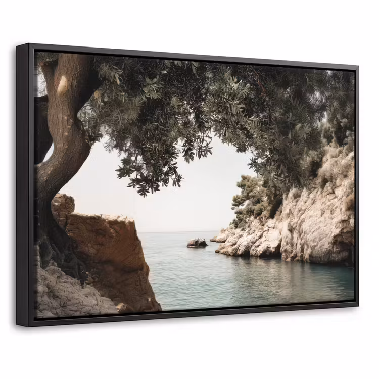 Canvas met lijst - Rotsen - Zee - Boom - Groen — 1