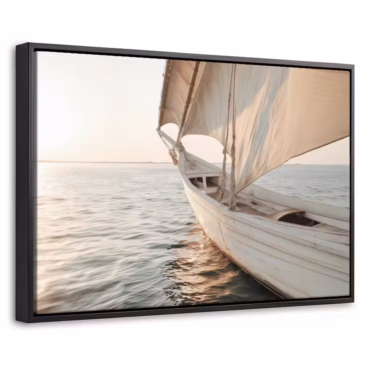 Canvas met lijst - Zeilboot - Zee - Beige - Zon — 1