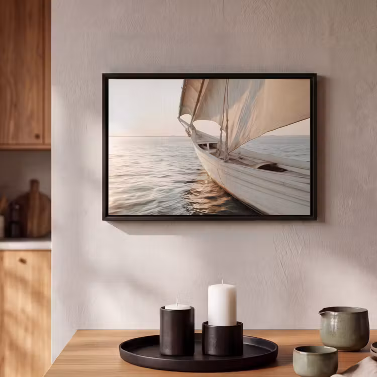 Canvas met lijst - Zeilboot - Zee - Beige - Zon — 2