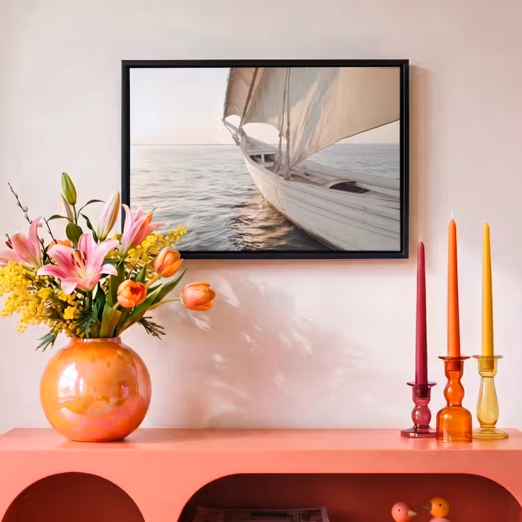 Canvas met lijst - Zeilboot - Zee - Beige - Zon — 4