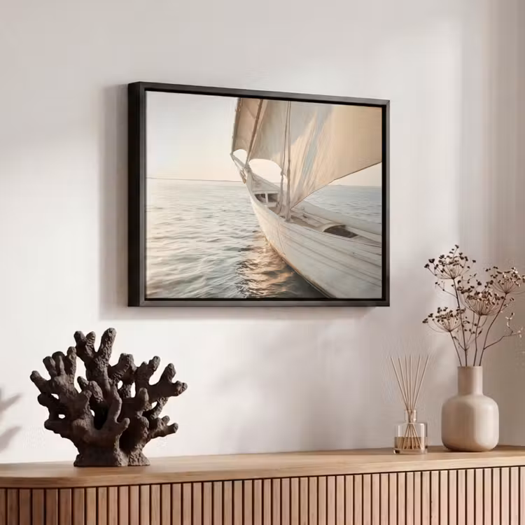 Canvas met lijst - Zeilboot - Zee - Beige - Zon — 6