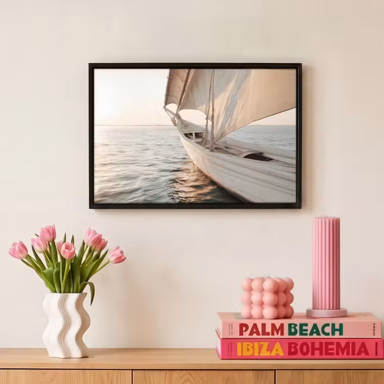 Canvas met lijst - Zeilboot - Zee - Beige - Zon — 8