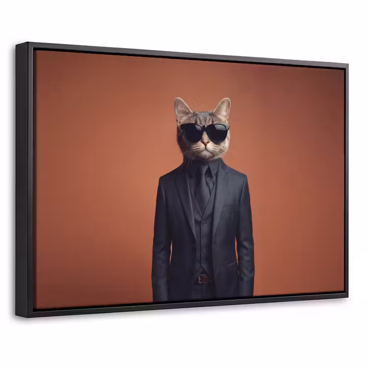 Canvas met lijst - Zonnebril - Kat - Pak - Zwart — 1