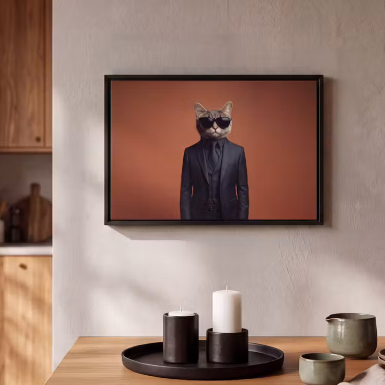 Canvas met lijst - Zonnebril - Kat - Pak - Zwart — 2