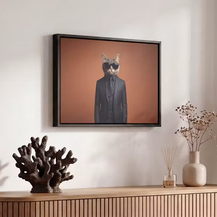 Canvas met lijst - Zonnebril - Kat - Pak - Zwart — 6