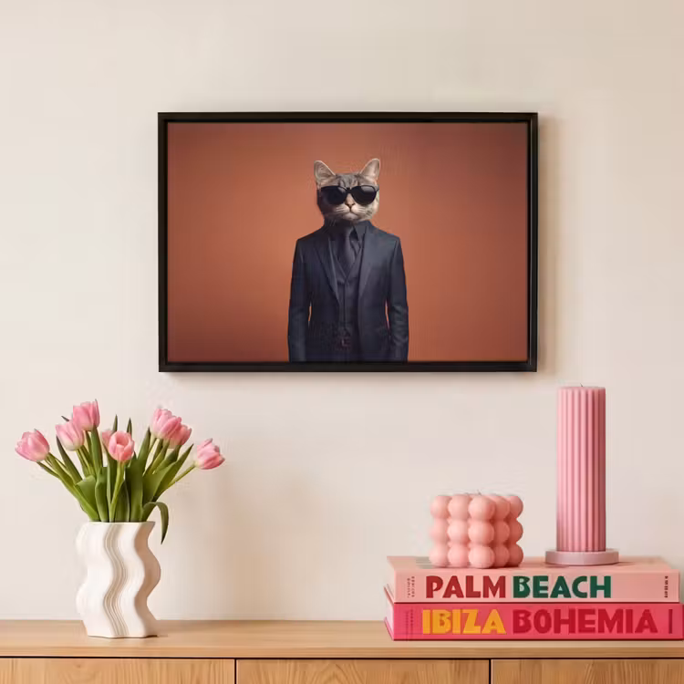 Canvas met lijst - Zonnebril - Kat - Pak - Zwart — 8