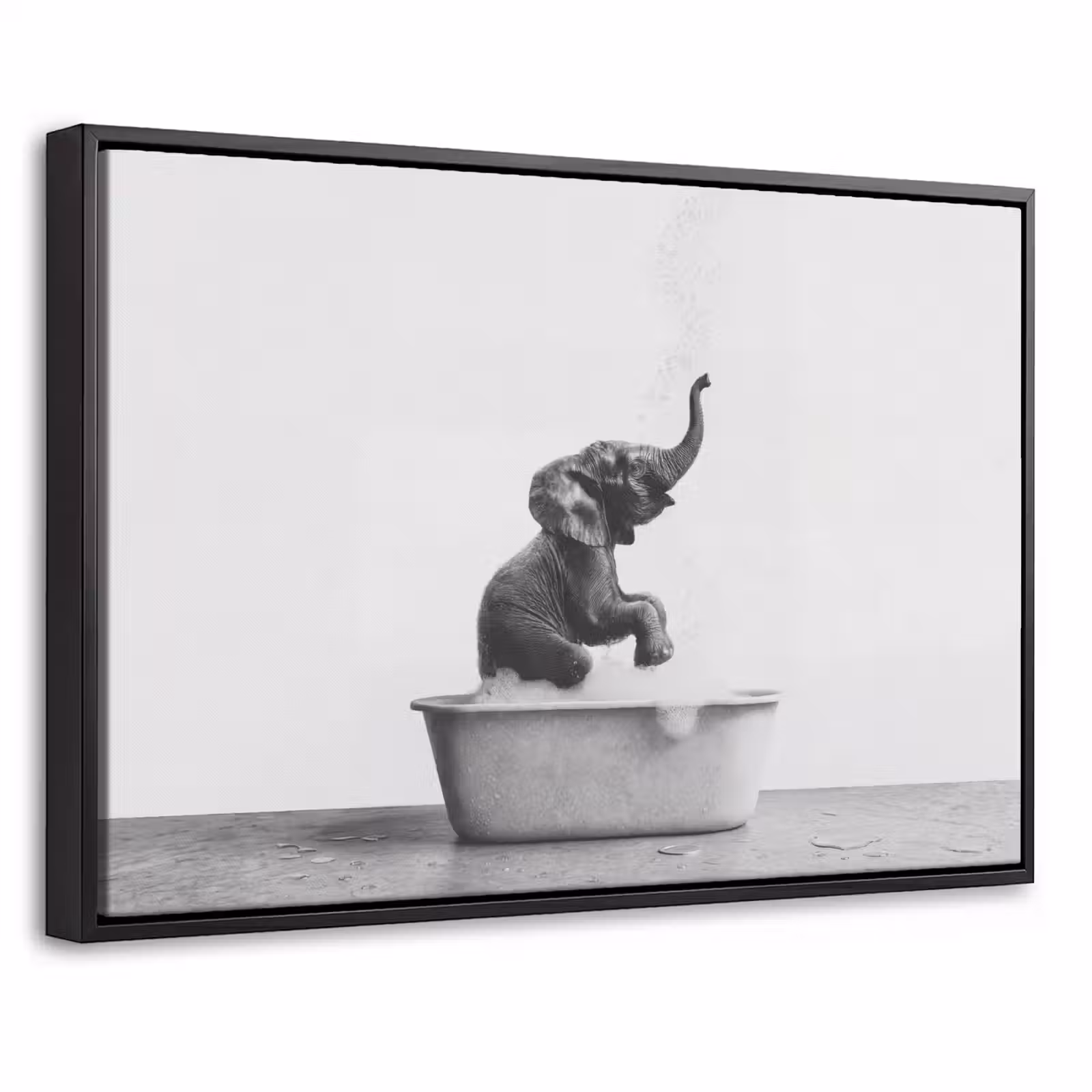 Canvas met lijst - Bad - Olifant - Schuim - Grijs — 1