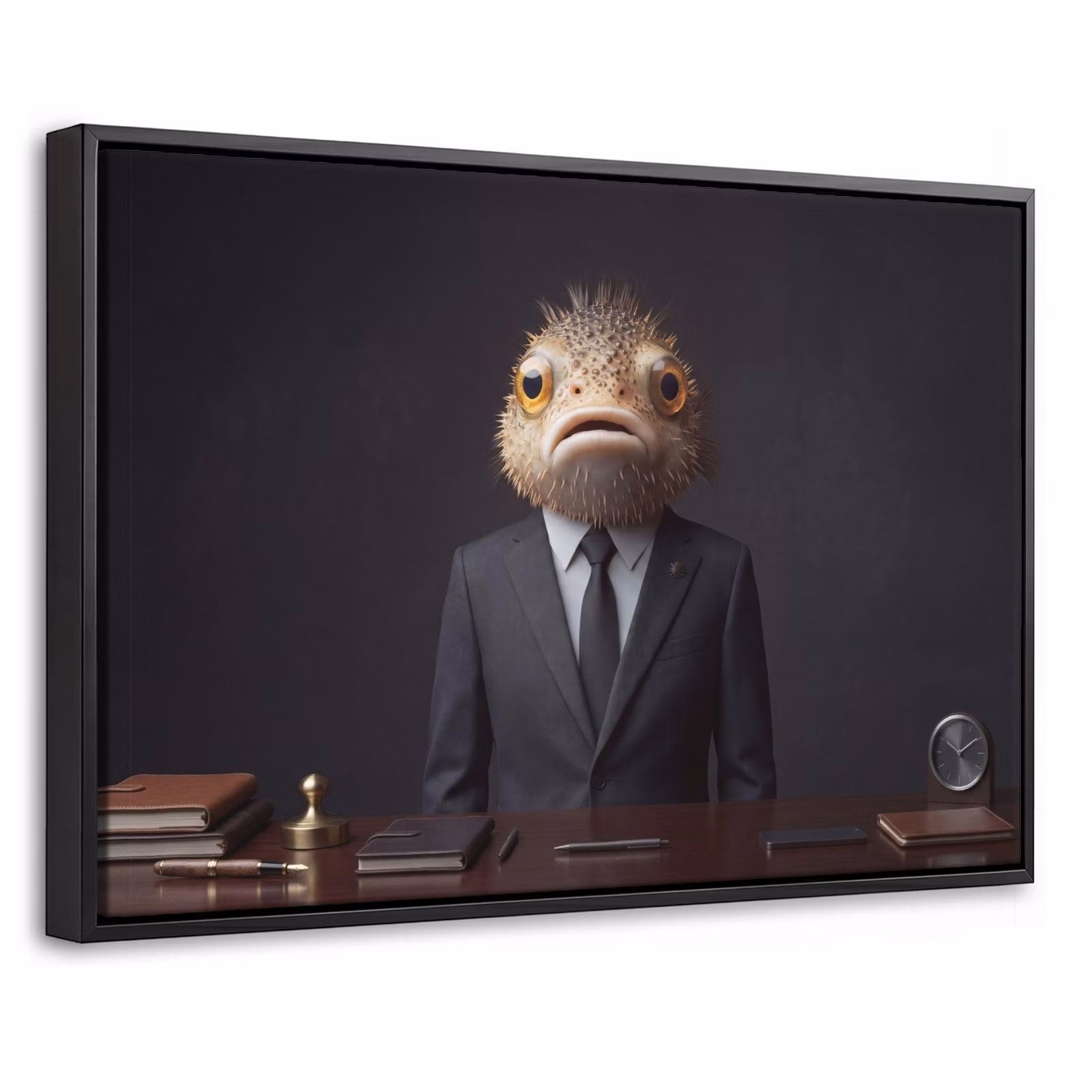 Canvas met lijst - Vis - Pak - Donkergrijs - Klok — 1