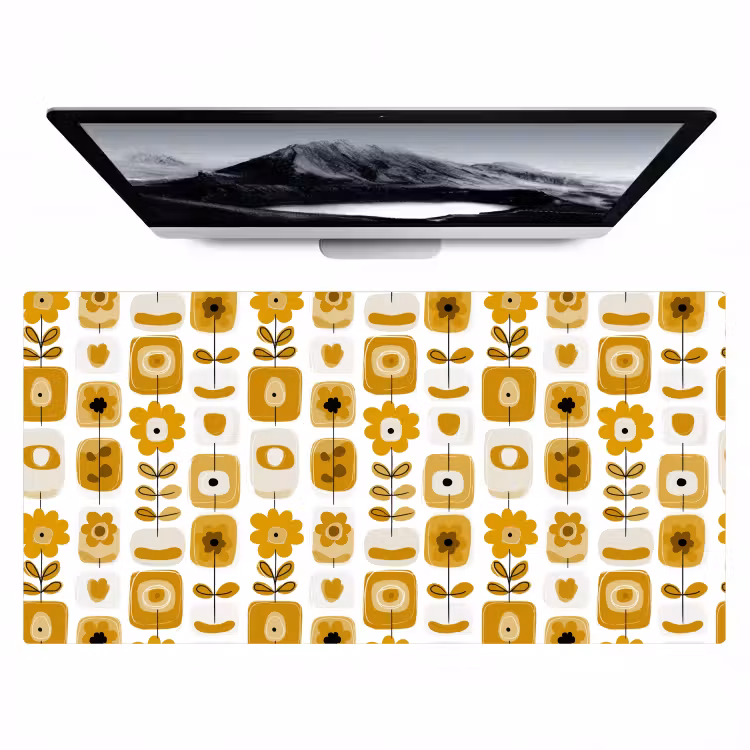 Bureau onderlegger - Retro - Abstract - Bloemen - Okergeel — 1