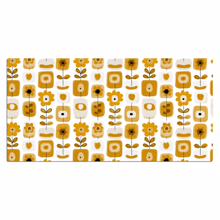 Bureau onderlegger - Retro - Abstract - Bloemen - Okergeel — 2