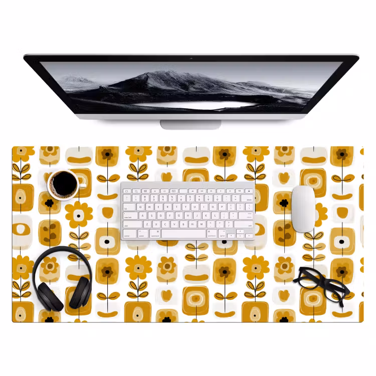 Bureau onderlegger - Retro - Abstract - Bloemen - Okergeel — 4