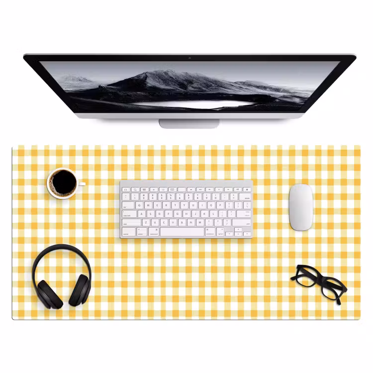 Bureau onderlegger - Ruit - Gingham - Klassiek - Geel en Wit — 4