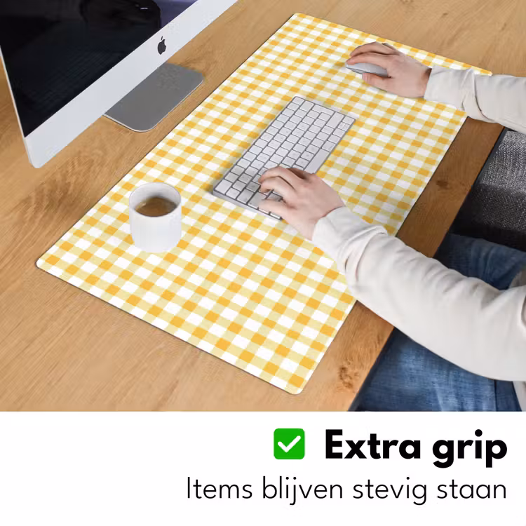 Bureau onderlegger - Ruit - Gingham - Klassiek - Geel en Wit — 6