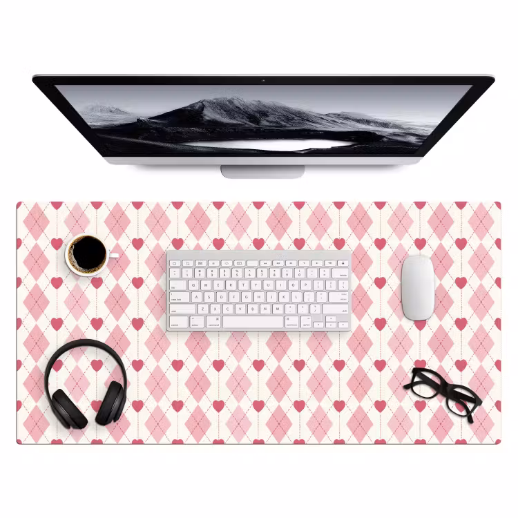 Bureau onderlegger - Ruiten - Klassiek - Roze - Wit — 4