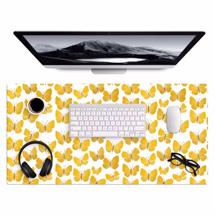 Bureau onderlegger - Vlinders - Botanisch - Illustratie - Geel - Wit — 4