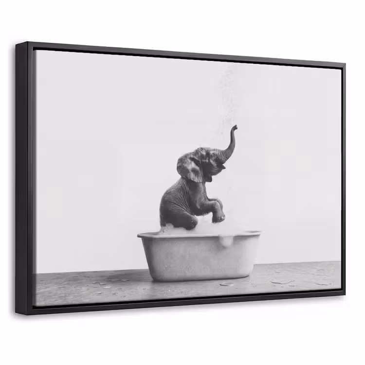 Canvas met lijst - Bad - Olifant - Schuim - Grijs — 1