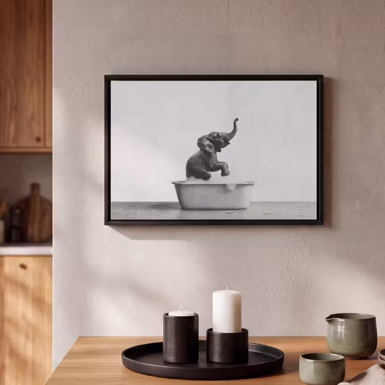 Canvas met lijst - Bad - Olifant - Schuim - Grijs — 2