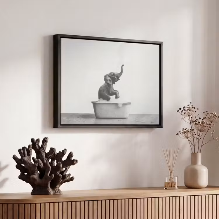 Canvas met lijst - Bad - Olifant - Schuim - Grijs — 6