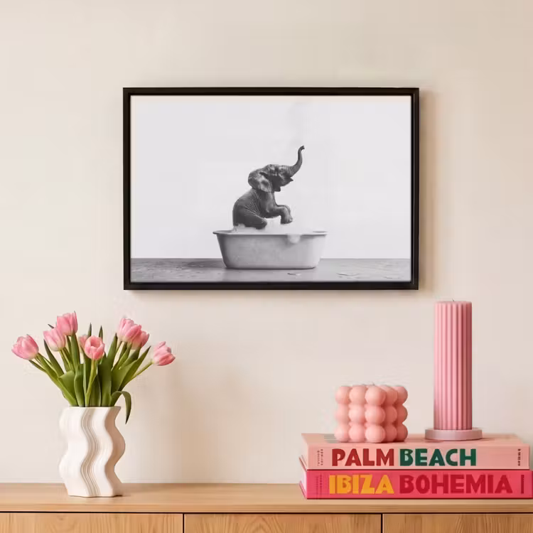 Canvas met lijst - Bad - Olifant - Schuim - Grijs — 8