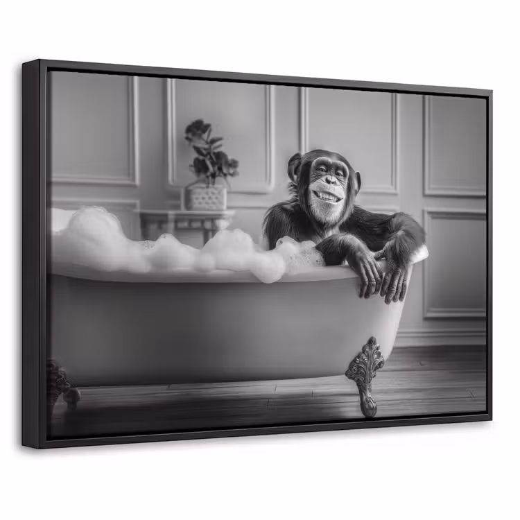 Canvas met lijst - Chimpansee - Bad - Schuim - Glimlach — 1